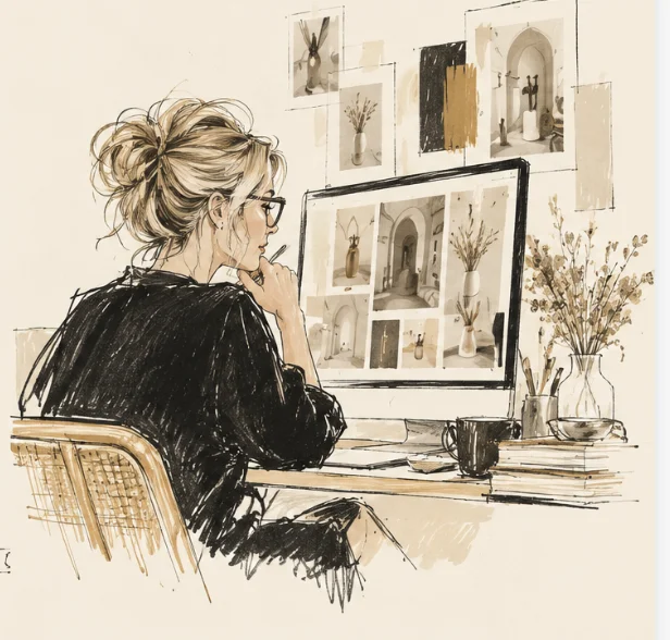 Ilustración de una mujer editando vídeo en su estudio