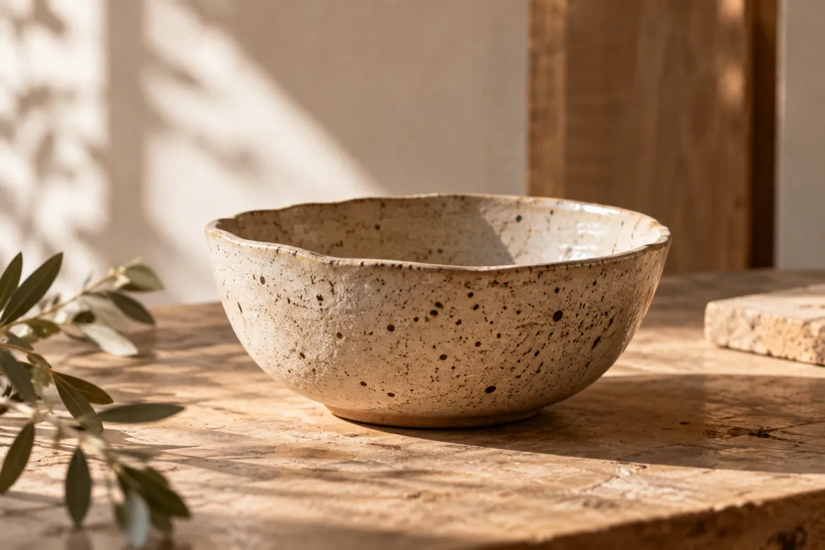 Cuenco de cerámica de POT sobre una mesa de madera