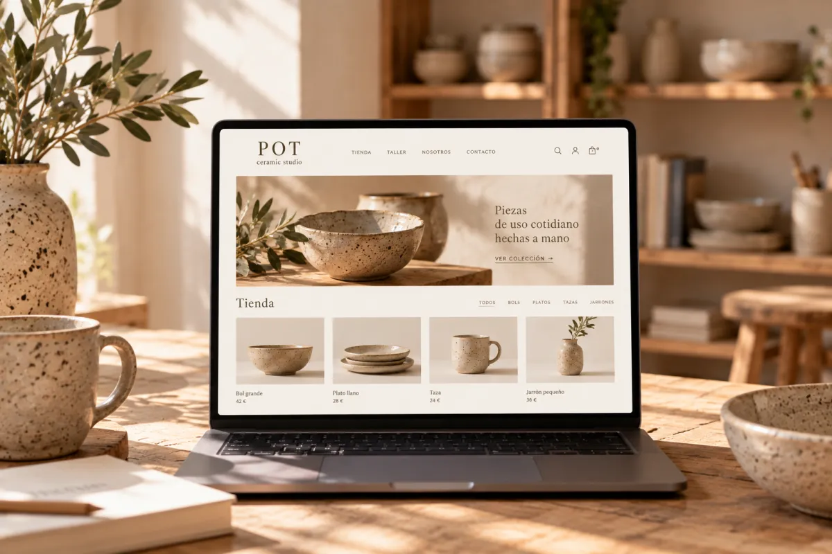 Web de POT ceramic studio en un portátil